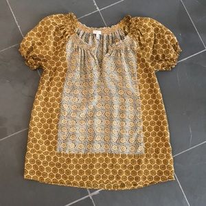 Joie Silk Smocked Short Sleeve Blouse Top Small S